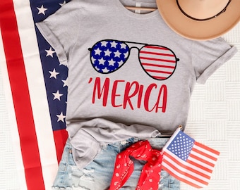 Merica Glasses T-Shirt, America Shirt, July 4th Shirt, 4th of July Shirt, Independence Day Shirt, Fourth Of July Shirt, American Flag tshirt