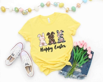 Happy Easter T-Shirt, Happy Easter Textural Bunny Shirt, Easter Bunny Shirt, Cute Easter Shirt, Easter Matching tshirts, Womens Easter Shirt