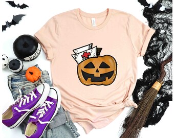 Halloween Nurse Pumpkin T-Shirt, Halloween Nursing Shirt, Nurse Fall Shirt, Halloween Nurse Shirt, Pumpkin T Shirts, Nurse Halloween T-Shirt