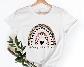 Kindness Rainbow T-Shirt, Leopard Rainbow Shirt, Matching Couples shirt, Heart Rainbow Valentines Shirt, Christian Shirt, Be Kind Love Shirt