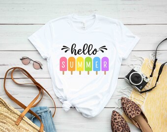 Hello Summer T-Shirt, Popsicle Colorful Shirt, Vacation Shirts, Summer Vacation Tee, Vacay Mode, Beach Vacation, Colorful Summertime T-Shirt