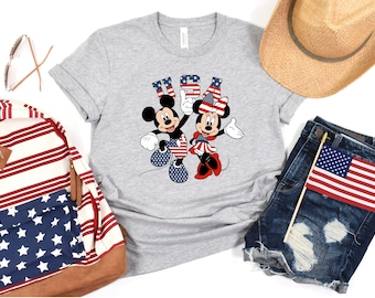 4th of July Disney Shirt, USA Flag Disney Mickey&Minnie Shirt, Mickey Minnie Matching Family 4th of July T-Shirt, 4th Of July Shirt
