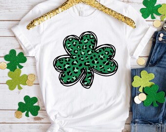 Happy St. Patricks Day with Leopard Shamrock Shirt, Happy St Patrick Day Shirt, Shamrock Shirt, Lucky Shirt, Irish Day Shirt,Four Leaf Charm