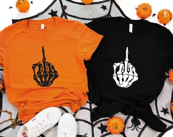 Skeleton Hand Middle Finger Halloween T-Shirt, Skeleton Hand Shirt, Funny Halloween Tee, Halloween Skeleton Bone Shirt, Middle Finger Shirt