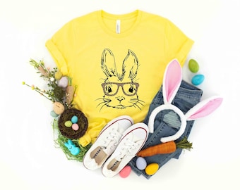 Easter Bunny With Glasses T-Shirt, Bunny with Leopard Glasses Shirt, Kids Easter Shirt, Cute Easter Bunny Shirt, Easter Day Shirt for Woman