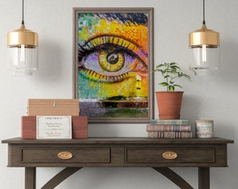 Graffitti Wall Art / Arte de pared imprimible / Descarga digital e instantánea de arte de pared / Diseño de lienzo de arte de pared de ojos multicolor / Arte de pared de calle