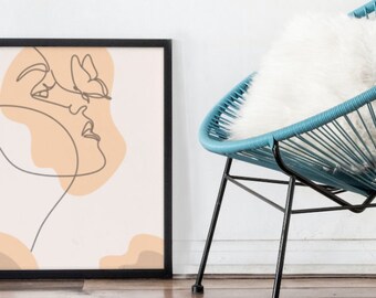 Impresión de lienzo abstracto marrón crema / Arte de pared de gráficos beige abstractos / Descarga digital y digital / Decoración del hogar colgante imprimible