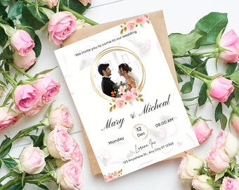 Oro blanco minimalista La invitación de boda / Tarjeta de invitación de boda imprimible y editable / Descarga digital e instantánea