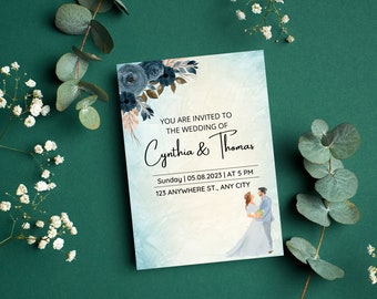 Invitación de boda / Guardar la fecha Tarjeta de invitación de boda / Tarjeta de invitación de boda imprimible y editable / Descarga digital e instantánea