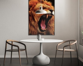 Arte de pared de león rugiente de vida silvestre / Arte de pared imprimible / Arte de pared de descarga digital e instantánea / Decoración colgante del hogar / Lienzo de vida silvestre de la naturaleza