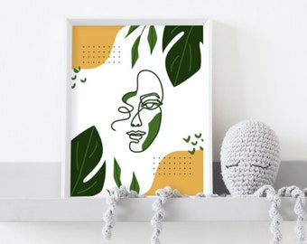 Impresión de lienzo de mujer abstracta amarilla verde / decoración colgante imprimible para el hogar y la sala de estar / descarga instantánea y digital impresión de lienzo arte de pared