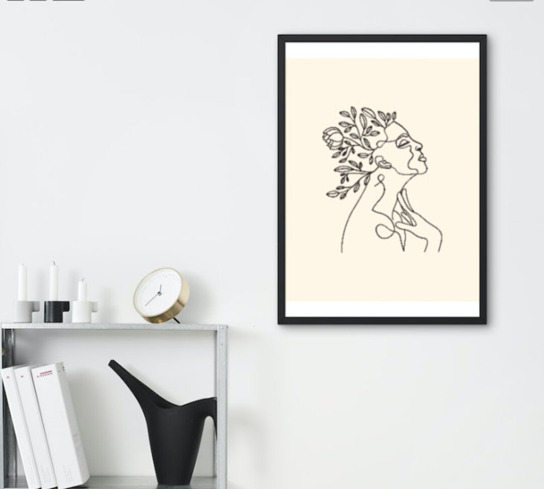 Floral Neutral Minimalist Woman Face Line Art Canvas Print | Boho ...