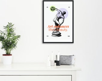 Neón colorido estatua antigua motivacional pared arte lienzo impresión / descarga digital e instantánea / arte de la pared del hogar colgante / decoración de la sala de estar