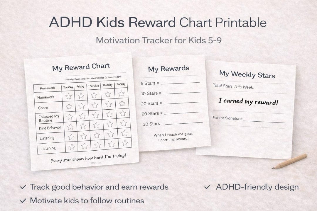 ADHD Kids Reward Chart Printable | Behavior Motivation Tracker (digital ...
