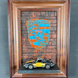 Porsche Parking Hot Wheels graffiti display. Framed custom artwork to display your diecast Porsche. Great for the car lover in your life.