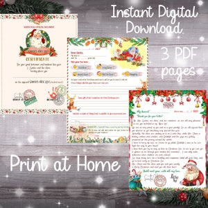Carta do Papai Noel, Certificado de Lista Agradável, Carta do Papai Noel PDF de 3 páginas, 8,5 x 11 polegadas, Imprimir em casa ou no trabalho, Carta digital do Papai Noel