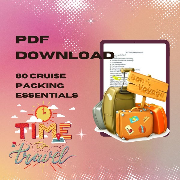 Ultimate Cruise Packing Checklist: 80 Essential Items for Your Unforgettable Voyage 1 downloadable digital PDF Packing Guide