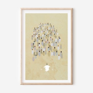 Jesus feeds the 5000, Digital print, Wall art, Bible wall art, Jesus art, Christian gifts, Minimalist print