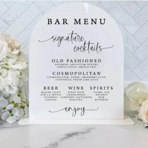 Arched Wedding Bar Menu Sign, Signature Drink Bar Menu, Wedding Bar Menu, Wedding Bar Sign, Acrylic Bar Menu Sign, Bar Menu