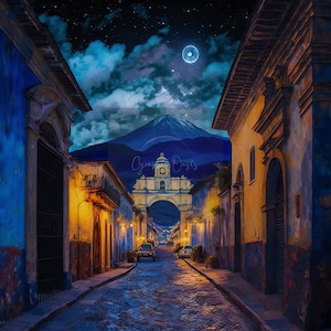 Antigua Guatemala Clipart, 50 png, Van Gogh Style, Guatemala Art Print, Guatemala Wall Art, Antigua Painting, Antigua Wall Art, Travel Art