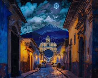 Antigua Guatemala Clipart, 50 png, Van Gogh Style, Guatemala Art Print, Guatemala Wall Art, Antigua Painting, Antigua Wall Art, Travel Art