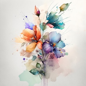 Watercolor Flowers clipart, 40 png, Floral clipart, Hand-painted flowers, Romantic clipart, Printable flowers, Watercolor art, Digital