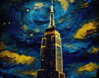 Concepto de la ciudad de Nueva York Obra de arte de Van Gogh, 36imgs, Arte del paisaje urbano, Pintura de paisaje urbano, Póster de Nueva York, Decoración de arte mural