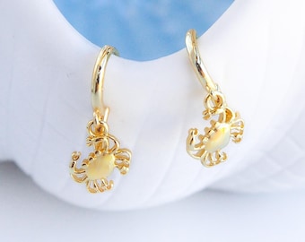 Tiny Crab 14k Gold Vermeil or 925 Silver Earring Hoops – Zodiac Cancer Huggies - Mix & Match Coastal Jewelry
