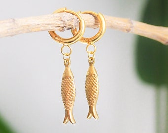 Boucles d'oreilles poisson sardine portugaise en or - Bijoux côtiers