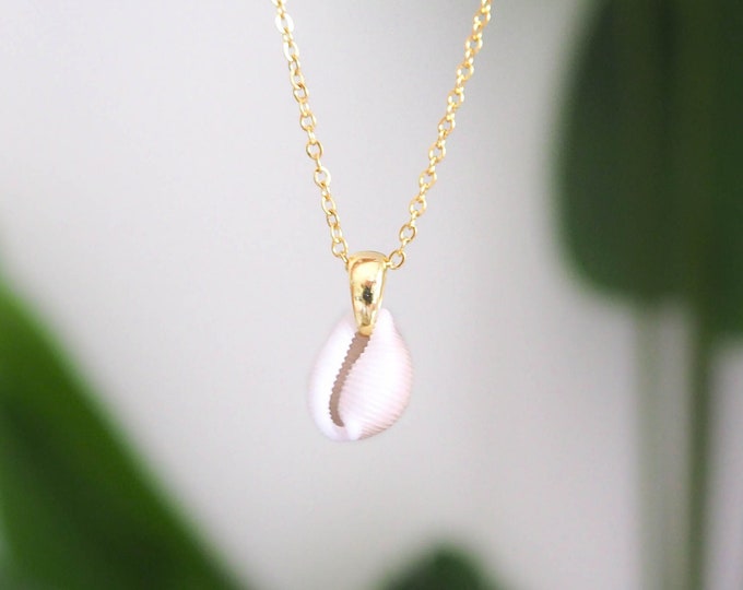 Gold Portuguese Cowrie Shell Necklace - Real Shells from Portugal, Ocean Inspired Jewelry
