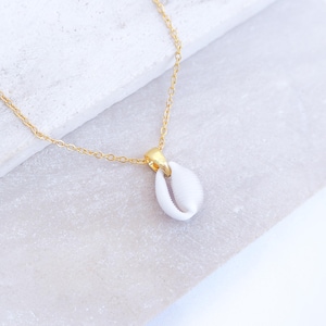 Portuguese Cowrie Shell Necklace, Tiny Cowrie Shell Handpicked from Portugal, 18k Gold Stainless Steel, Beach Jewelry Gift for Ocean Lovers