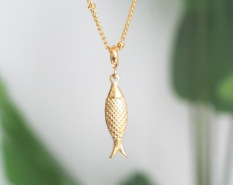 Gold Sardine Fish Necklace from Portugal, 18k Gold Stainless Steel, Sardine Fish pendant, Ocean Inspired Jewelry