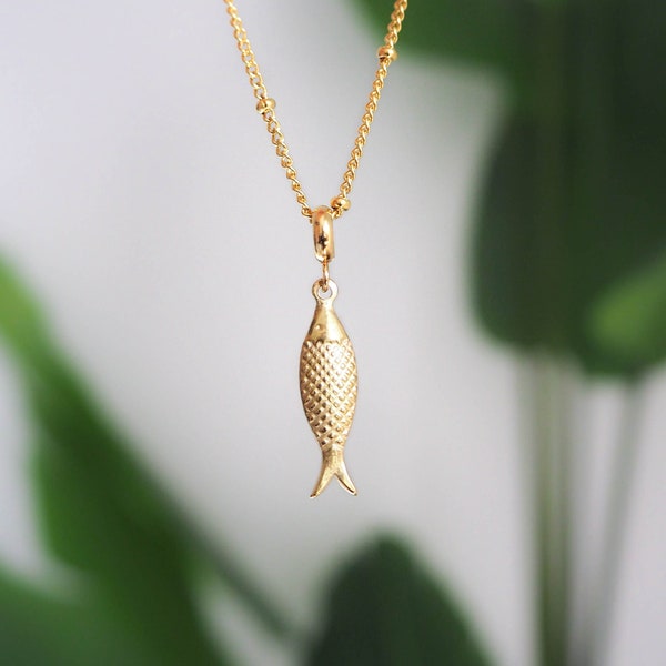 Gold Portuguese Sardine Fish Necklace - Waterproof Ocean-Inspired Jewelry