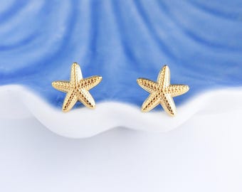 Starfish Stud Earrings, Sea Star Earring, Gold or Silver Stainless Steel Dainty Tiny Starfish, Minimalistic Coastal Summer Jewelry