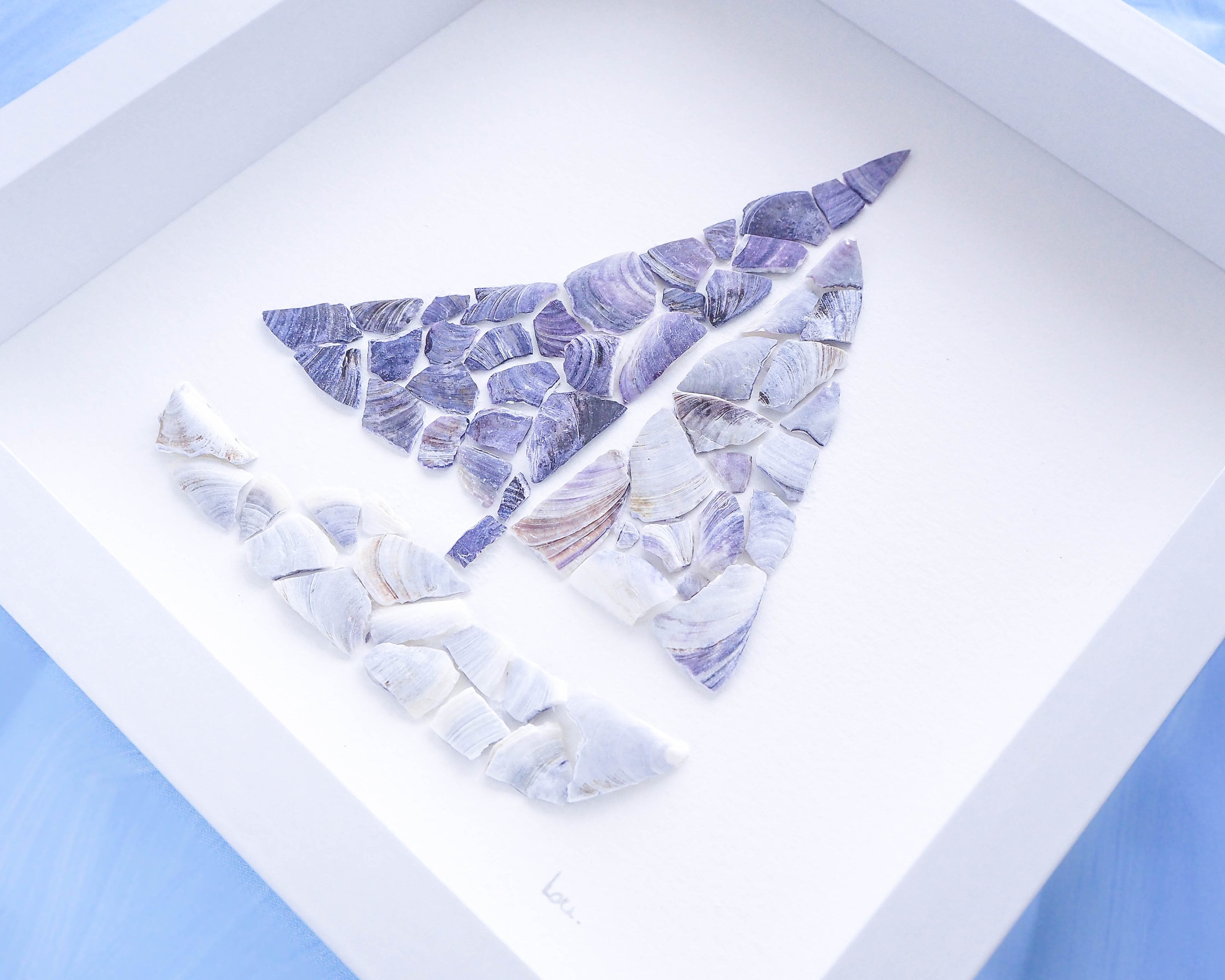 Sailing Boat Shell Artwork - Unique Shell Mosaic, Handcrafted with Authentic Mussel Shells from Portugal - Coastal Wall Decor