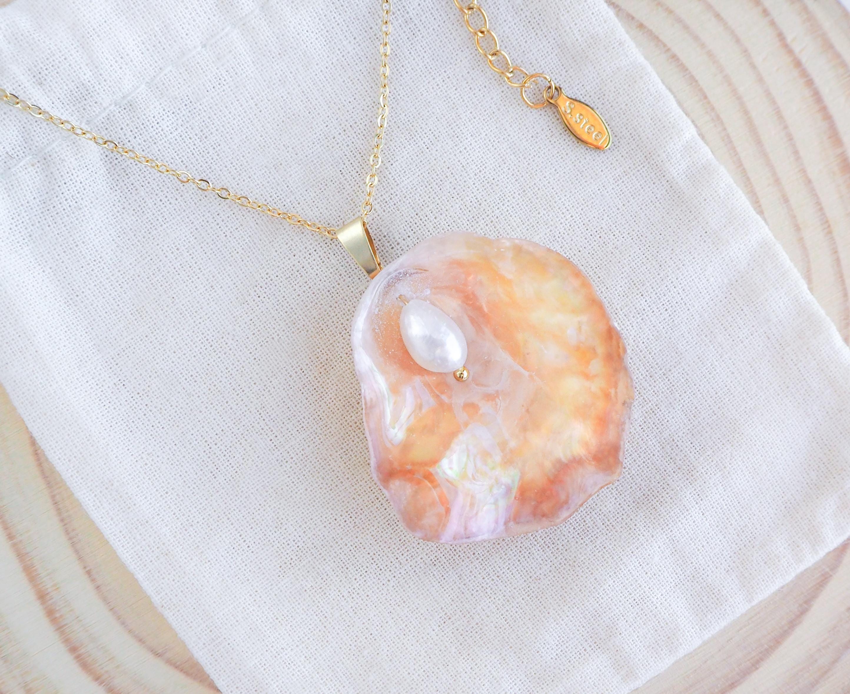 Collier En Perles De Culture D'eau Douce Orange Et Nacre Dorée - Bijou Ethnique, Neuf