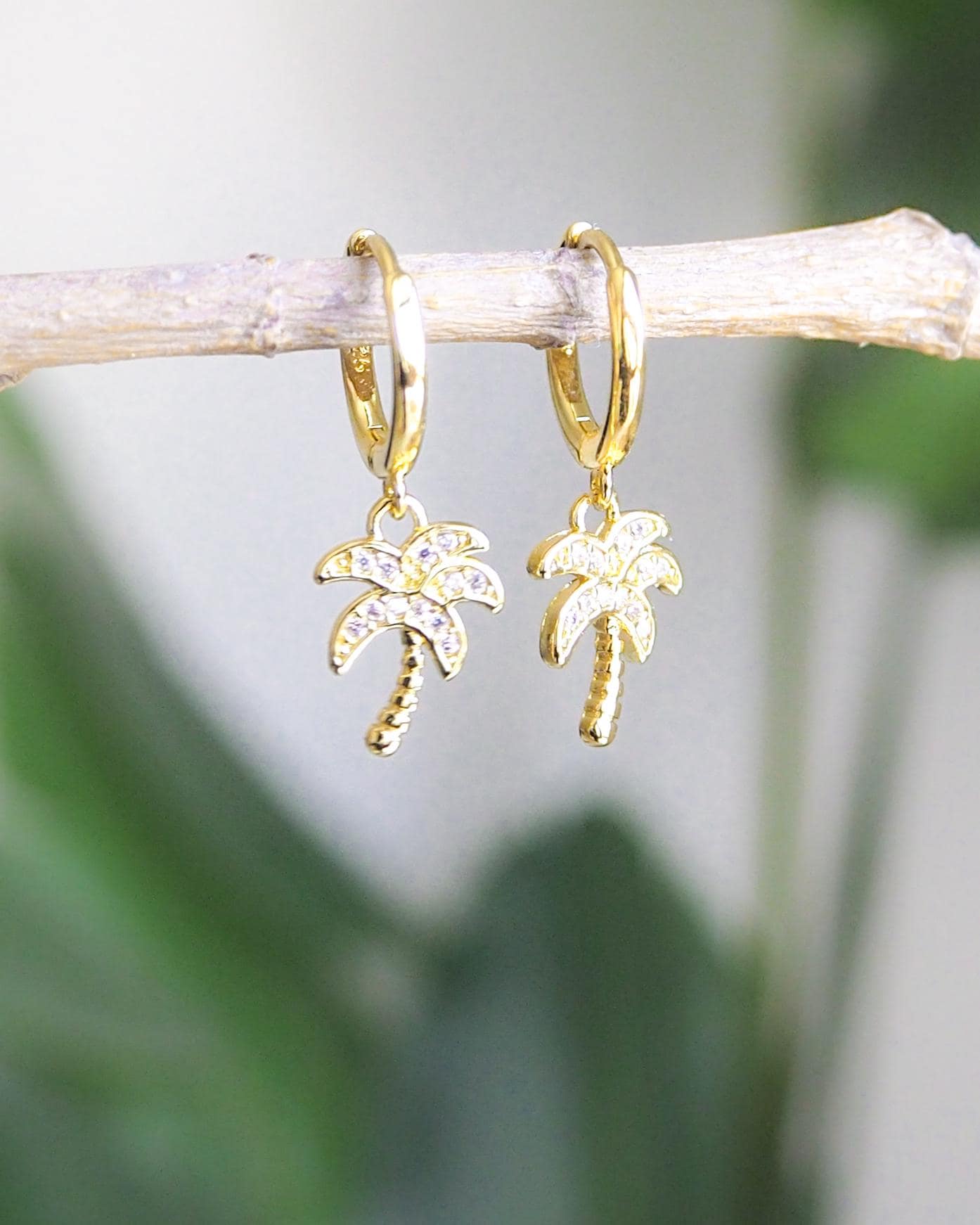 Tiny Palm Tree Earring Hoops, 14k Gold Vermeil 925 Silver Huggies, Mix & Match Tropical Coastal Jewelry