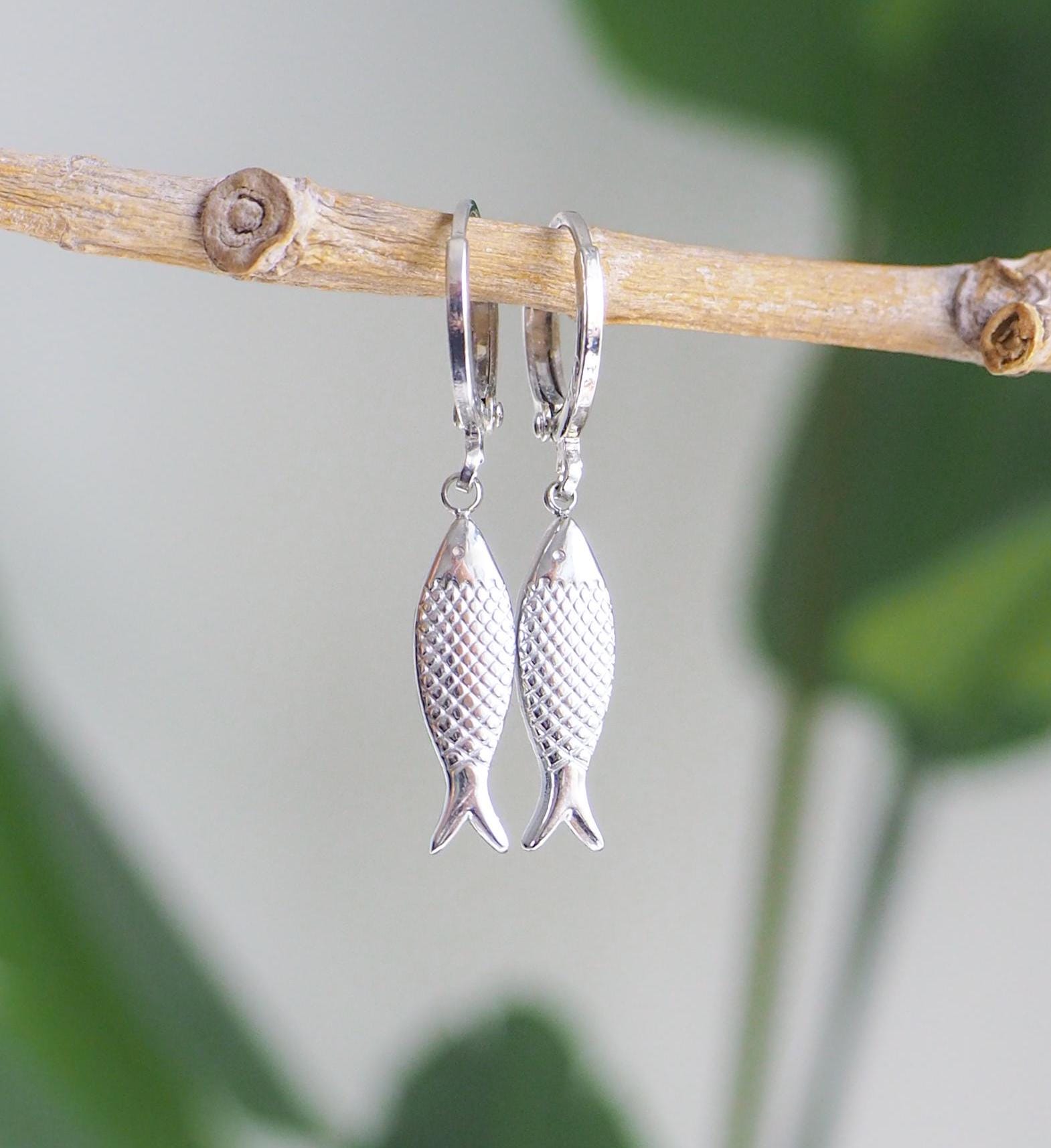Silver Sardine Fish Earrings, 925 Silver Earrings Hoops, Sardine Fish from Portugal, Coastal Jewelry