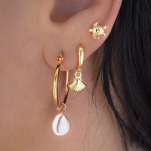 Orecchini a bottone a forma di piccola tartaruga, in oro vermeil 14k o argento 925, piccola tartaruga marina, gioielli da spiaggia da abbinare e abbinare