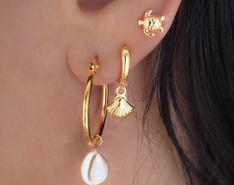 Tiny Turtle Stud Earring, 14k Gold Vermeil or 925 Silver, Baby Sea Turtle, Mix and Match Beach Girl Jewelry