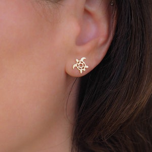 Può includere: Orecchini a forma di tartaruga in oro. Gli orecchini sono piccoli e delicati, e la tartaruga è un simbolo popolare di buona fortuna e longevità.