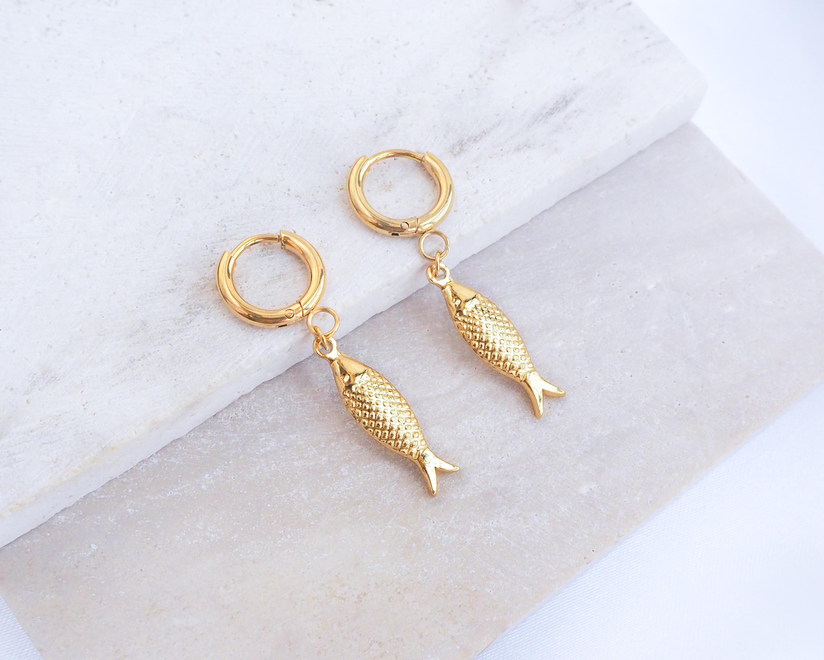 Boucles D'oreilles Poissons En Acier Inoxydable Doré - Bijou Français - Dormeuses - Livraison Rapide