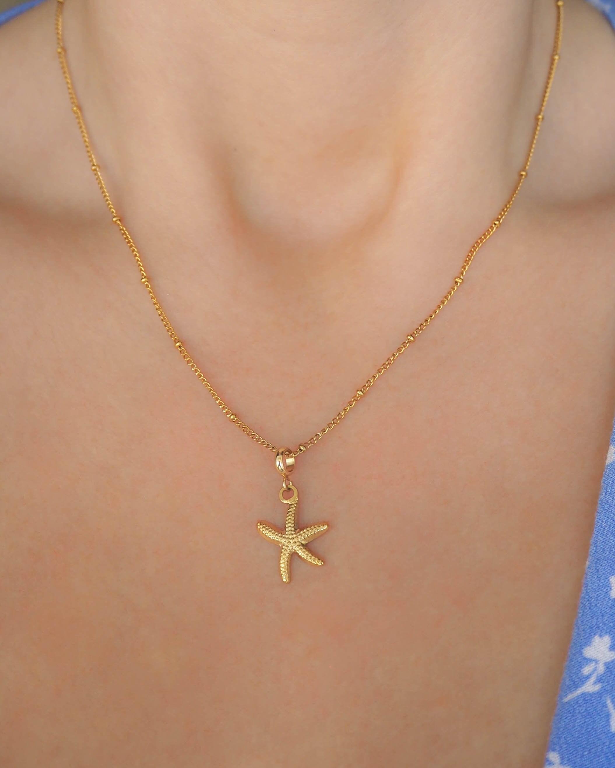 Collana a forma di stella marina per donna - Ciondolo a forma di stella marina in vetro di mare, regalo di gioielli da spiaggia, collana costiera