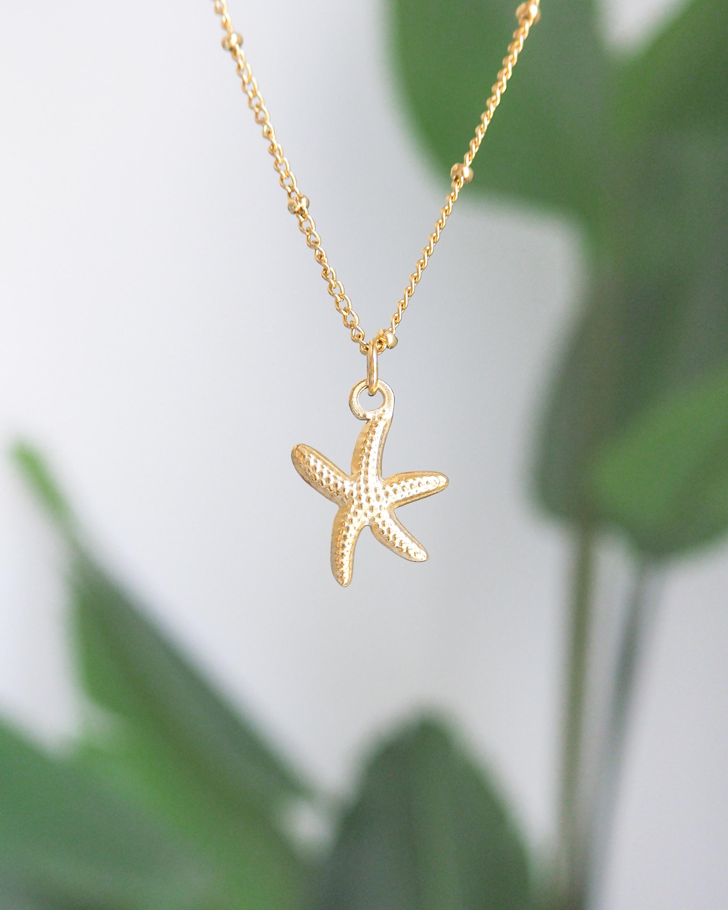 Gold Starfish Necklace, Sea Star Necklace, Summer Beach Jewelry