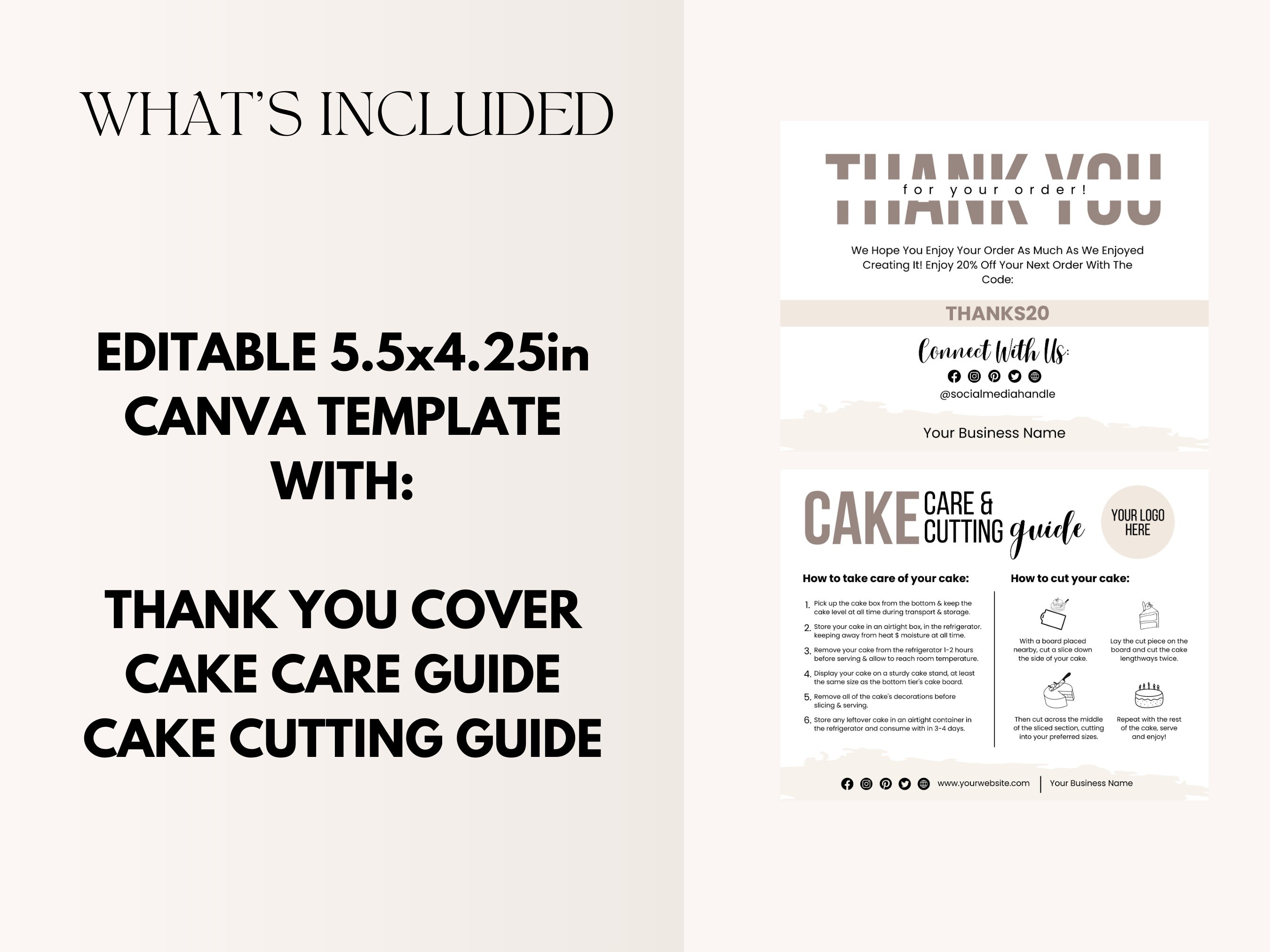 Canva Cake Card & Cake Cutting Guide Template for Bakeries Etsy UK