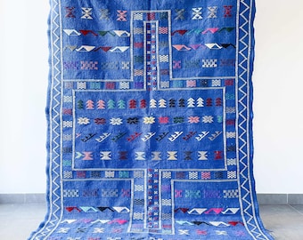 Tapis Berbere En Laine couleur bleu 255 Cm X 140 Cm