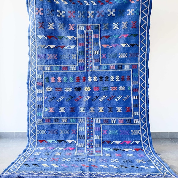 Tapis Berbere En Laine couleur bleu 255 Cm X 140 Cm