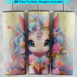 20 oz Cute Unicorn Tumbler Wrap, Cute Unicorn Sublimation Design, 20oz Skinny Tumbler, PNG Instant Download, Cute Unicorn  Tumbler PNG