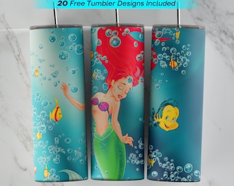 20 Unzen kleine Meerjungfrau Tumbler Wrap, kleine Meerjungfrau Sublimation Design, 20 Unzen Skinny Tumbler, PNG sofortiger Download, kleine Meerjungfrau Tumbler PNG