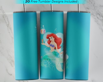 20 Unzen kleine Meerjungfrau Tumbler Wrap, kleine Meerjungfrau Sublimation Design, 20 Unzen Skinny Tumbler, PNG sofortiger Download, kleine Meerjungfrau Tumbler PNG